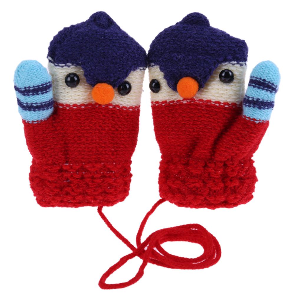 Inverno de malha crianças luvas bonito dos desenhos animados pássaro quente macio crianças luvas criança dedo cheio do bebê meninos meninas mittens: Red