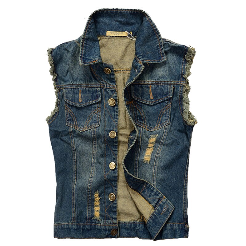 Gescheurde spijkerjas heren denim vest 5xl 6xl jeans vest heren cowboy merk mouwloze jas heren tanktop