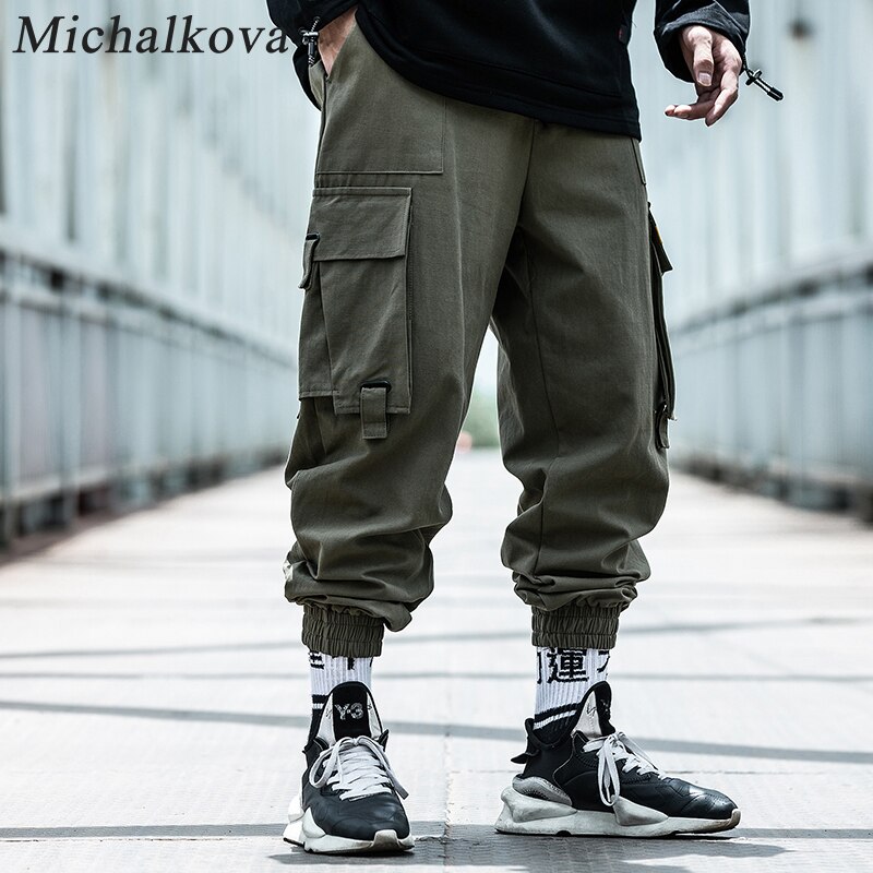 ¡Novedad del 2020SS! Pantalones de paracaidista michalkova para hombre, pantalones de sudadera con bolsillos grandes multifunción, pantalones casuales, pantalones, mallas, pantalones Cargo: XL / Verde militar