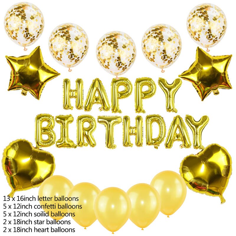 Happy Birthday Balloon Set Balloons Garland Hanging Banner Bunting for Kids Birthday Baby Shower Anniversary Party Decoration: Gold