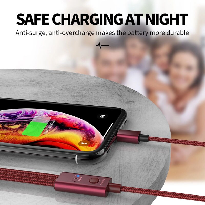 TQUQ 3 w 1 automatyczny, duża moc wyłączania kabel ładowania funkcja odliczania czasu przewód ładowarki USB telefon komórkowy kabel do ładowania czas regulacji