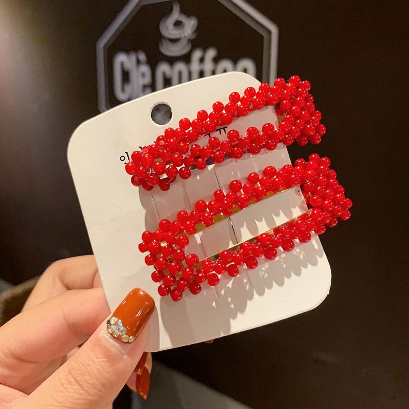 Pinza para el pelo de imitación de perlas de Color rojo para mujer, pasador a presión, horquilla, accesorios para el cabello, 1 pieza,
