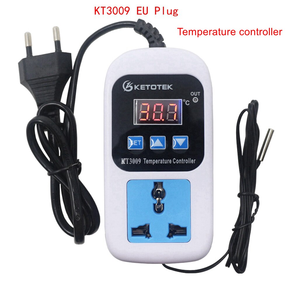 Digital Temperature Humidity Controller Socket AC 110-220V Thermostat Regulator Socket Outlet EU/US/ Plug With NTC Sensor KT3008: KT3009 EU Plug