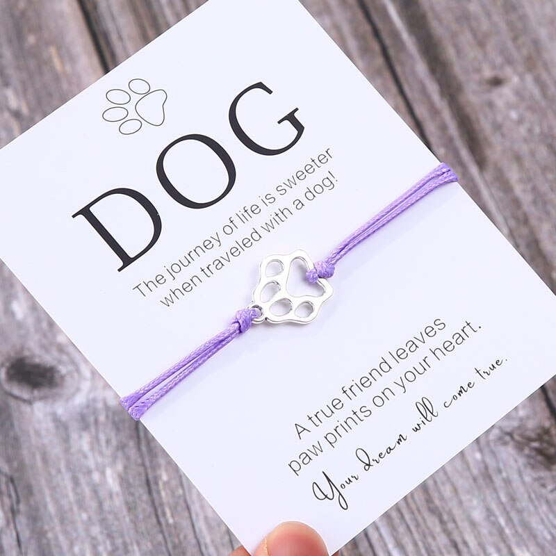 Pulsera de la amistad para él, brazalete con estampado de pata, para amantes de los perros, joyería de deseos, para padres y perros: Silver-Purple