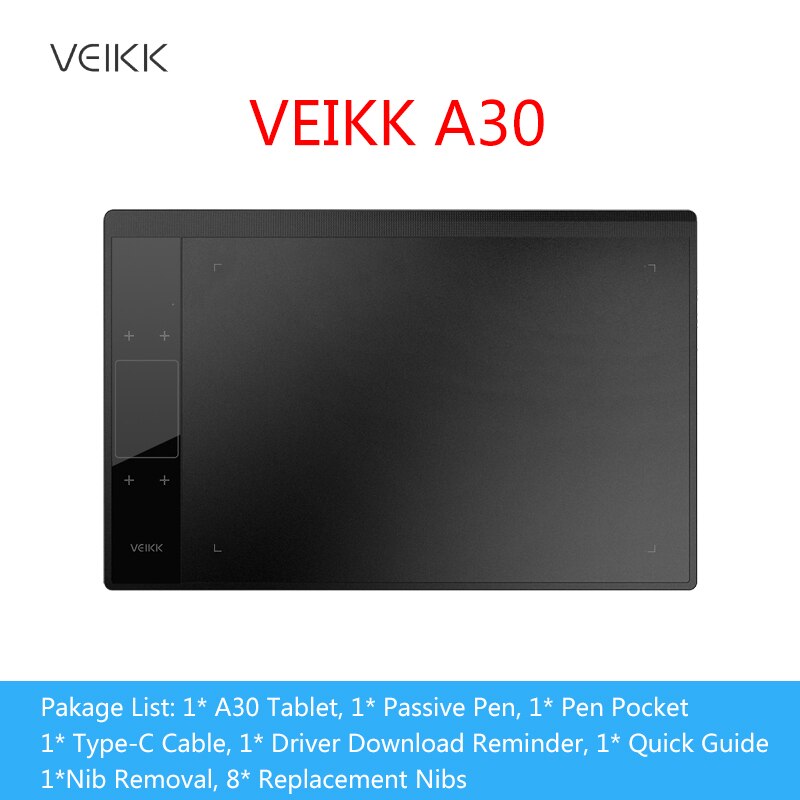 VEIKK Drawing Tablet A15/A30/A50/S640 Graphic Tablet Digital Drawing Tablet 8192 Induction Levels Button Beginner: A30