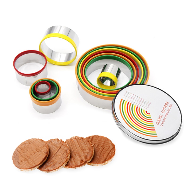 12PCS Round Cookie Biscuit Cutter Set Circle Pastry Cutters for Donut and Scone Stainless Steel Metal Ring Baking Molds