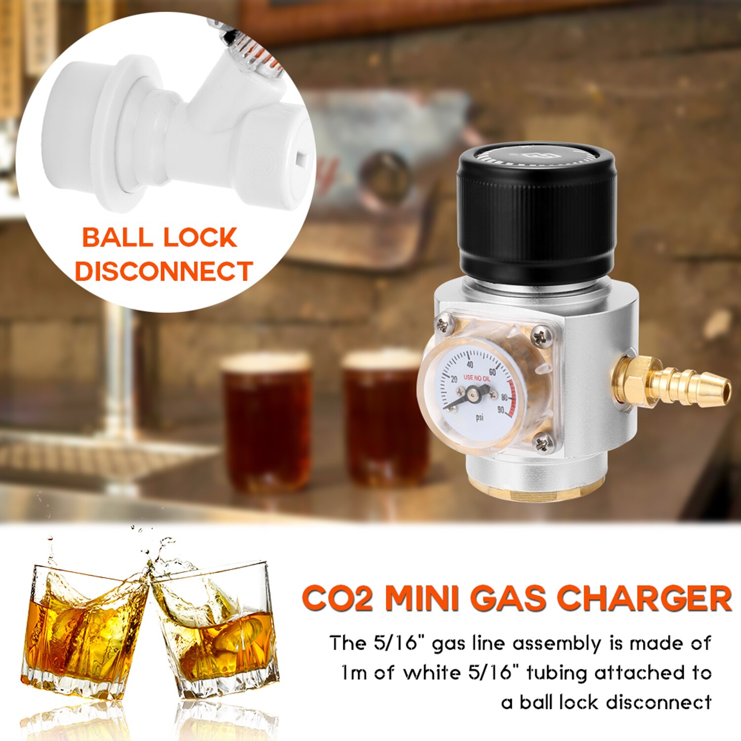 Sodastream CO2 Mini Gas Charger 0-90 PSI Gauge for Soda Water Beer Kegerator