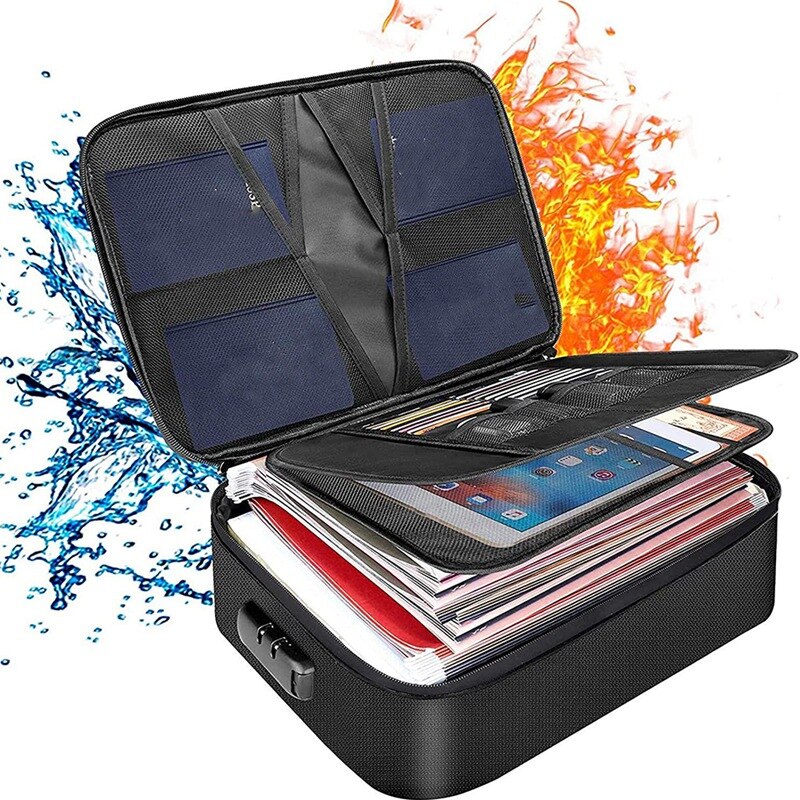 Bolsa impermeable para documentos, conjunto de bolsas de almacenamiento de 4 capas con bloqueo de código, para archivos A4/A5, pasaporte