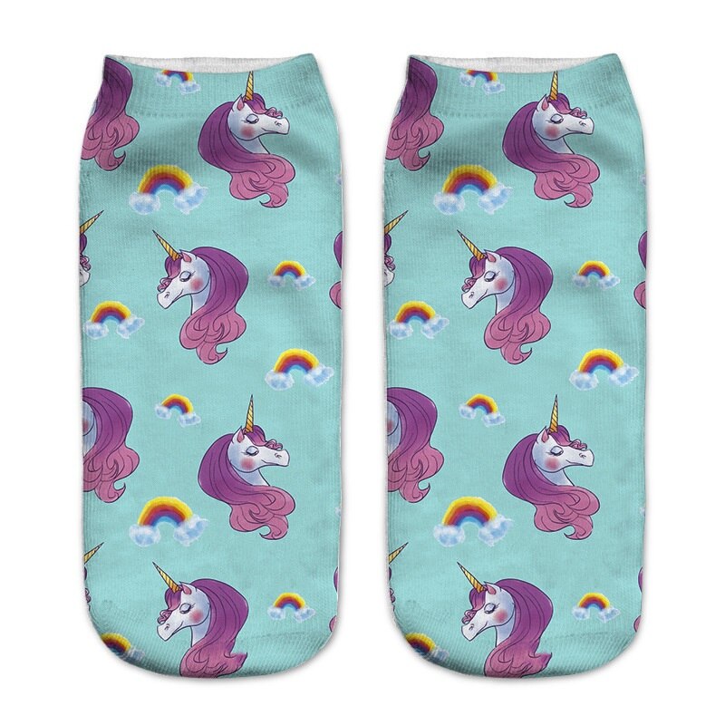Impression 3D licorne femmes chaussettes printemps été filles chaussettes courtes adulte femme enceinte cheville chaussettes Sokken Meias: color4