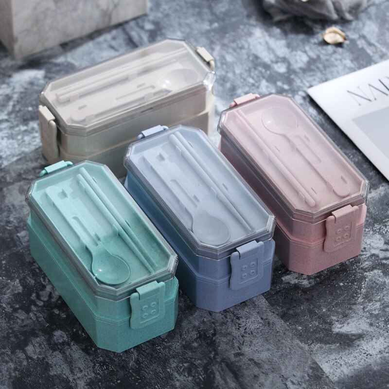 Office Worker Lunch Box Double-Layer Adult Students Portable Microwave Bento Box Separated Insulation Heated Lunch Box Set