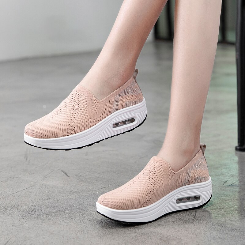 Women Flat Toning Shoes Slip on Ladies Height Increased Body Shaping Wedge Sneakers Outdoor Women Sport Fitness Swing Shoes