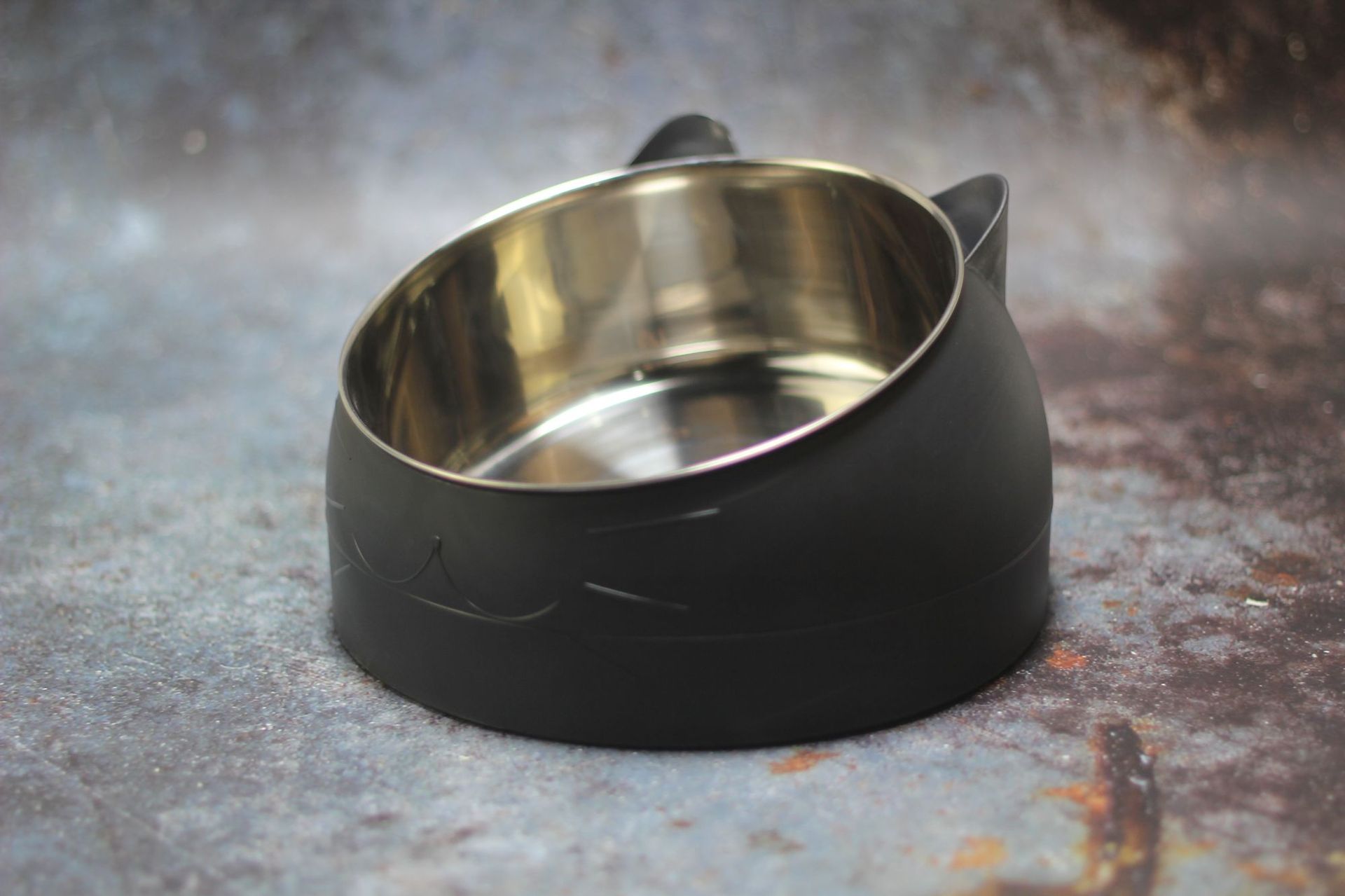 200ml Cat Bowls 15 Degrees Tilted Stainless Steel Dod Bowl Non-slip Base Puppy Pet Food Drink Feeder Neck Protection Dish Bowl: Black