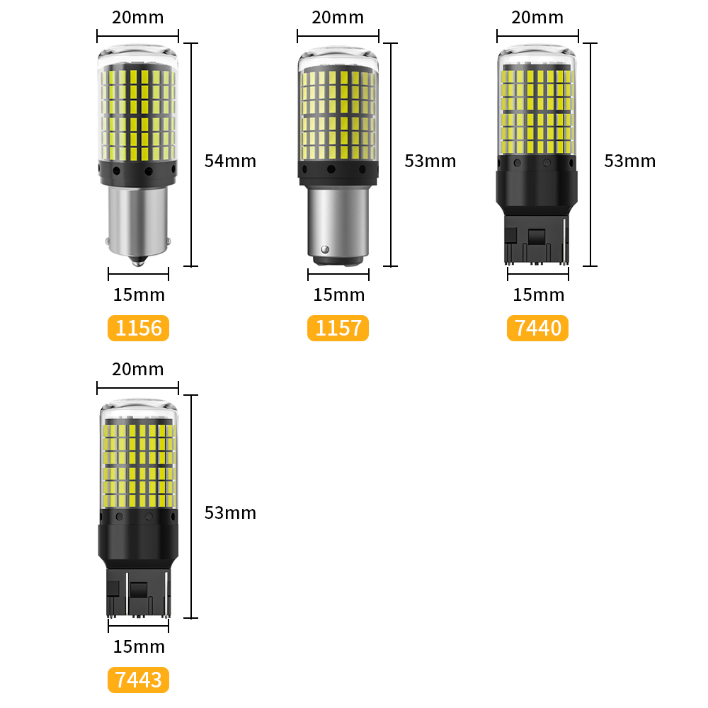 2 uds luz LED de coche de alta potencia 1156 3014 144SMD bombillas LED CanBus BAU15S PY21W BAY15D 1157 7440 W21W W21/5W lámpara de señal delantera/trasera