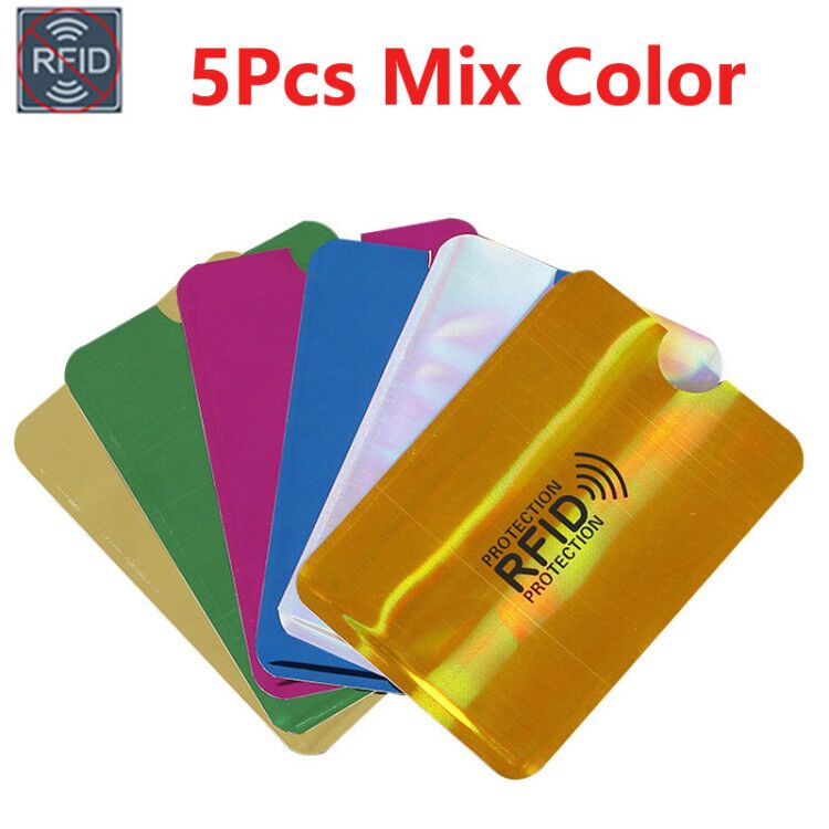 2/5pcs Aluminium Anti Rfid Wallet Blocking Reader Lock Bank Card Holder Id Bank Card Case Metal Credit NFC Holder 6.3*9.1cm: 5pcs mix color