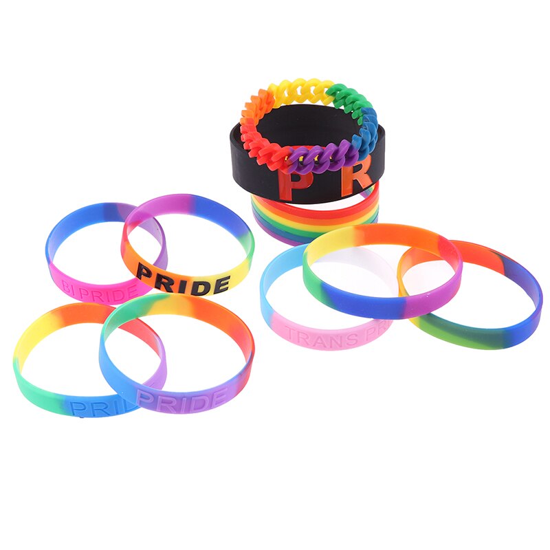 10 soorten unisex lgbt regenboog letters sport polsbandje gay lesbische pride siliconen rubber polsbandje armband feest parade