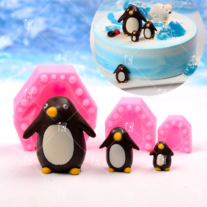 Moule bricolage à chocolat pingouin 3D | Décoration de gâteau, Fondant Dessert pâtisserie savon fait main résine de bougie Silicone