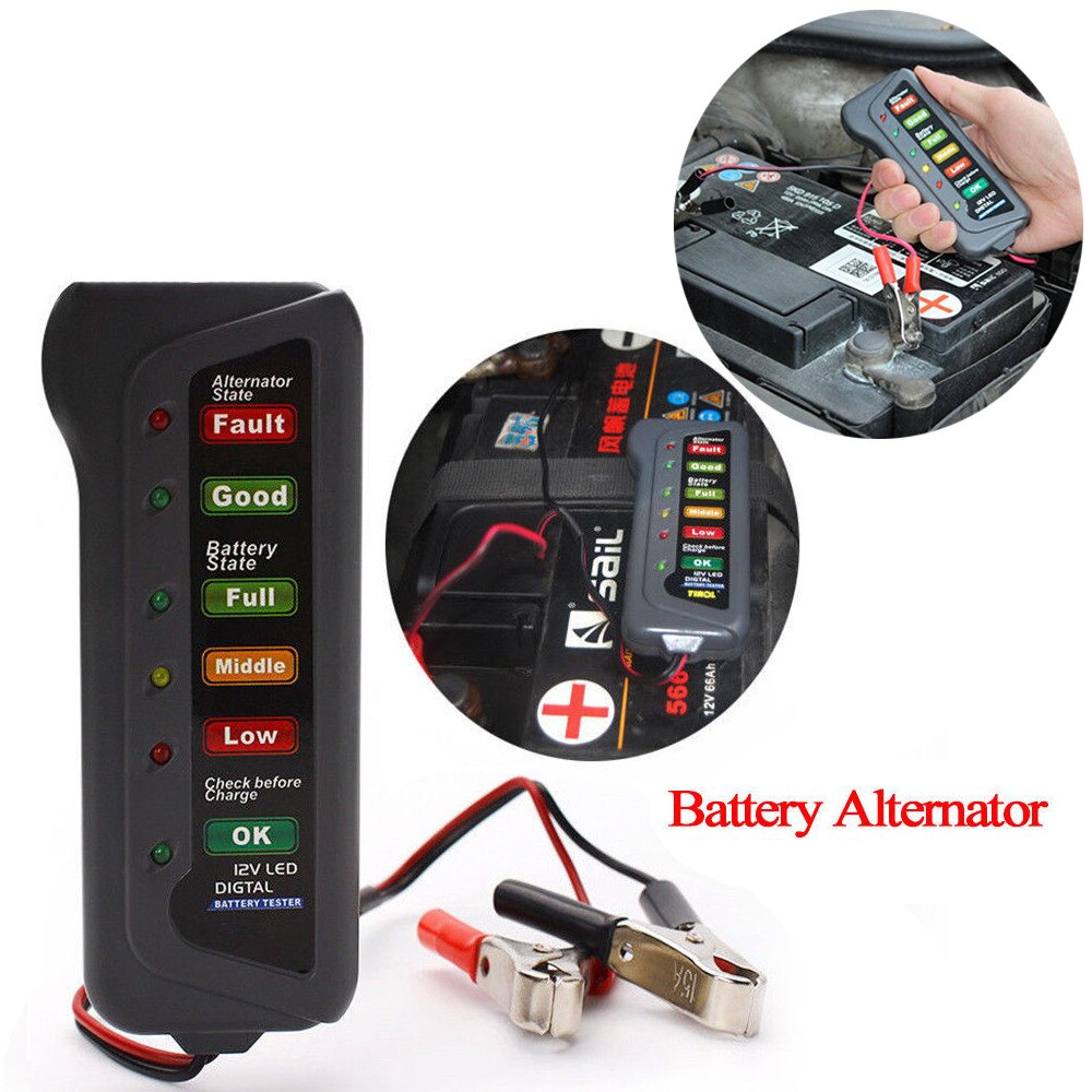12V Digitale Batterij Alternator Tester Auto Voertuig Diagnostic Tool Met 6 Led Verlichting Display Batterij Testers Voor Auto Motor #20