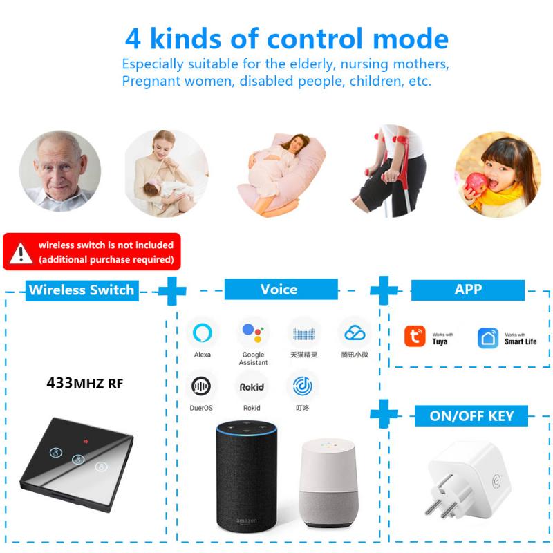 WIFI +RF 433MHZ Wireless Remote Socket Smart Timer Plug Voice Control EU Home Fire Retardant PC Smart Power Socket Smart Life