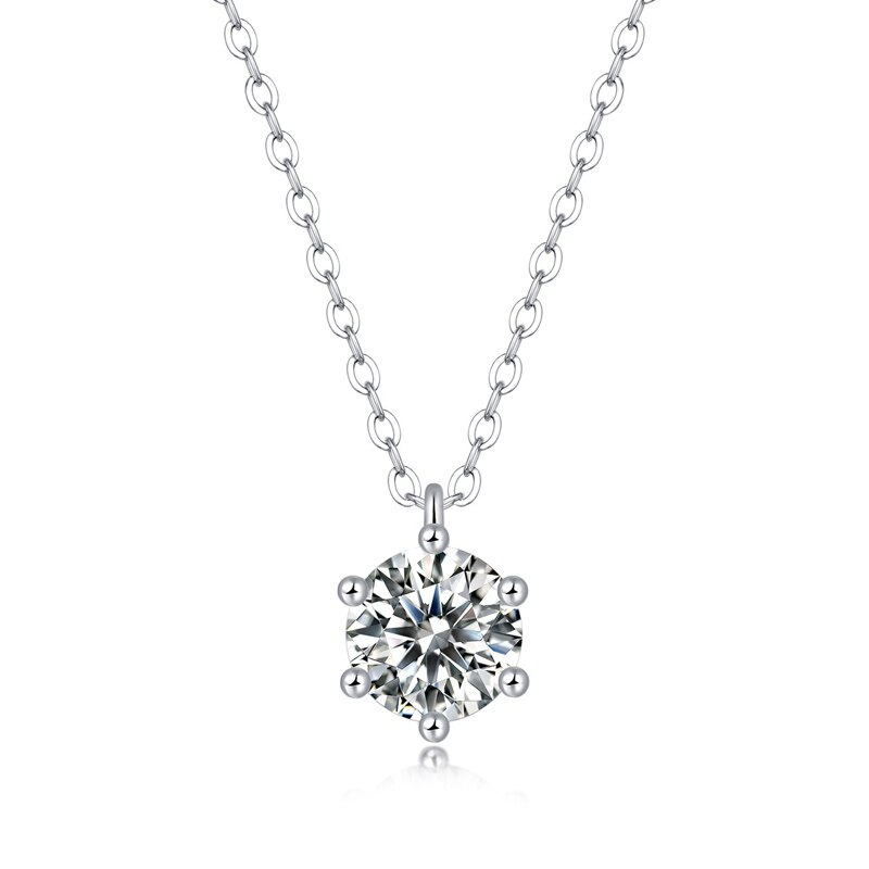 1 ct moissanit-anhänger 925 sterlingsilber mit schlüsselbeinkette – schlichter, runder schliff #39 feines schmuckstück, ideal für damen, zum geburtstag: Default Title