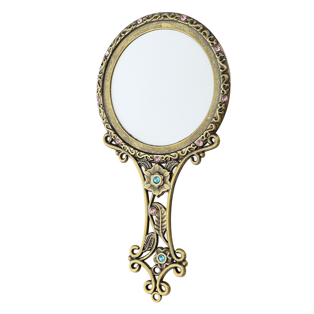 Espejo de mano Vintage portátil para maquillaje, espejos de belleza compactos de viaje, espejo de cristal de Metal de bolsillo, decoración de tocador