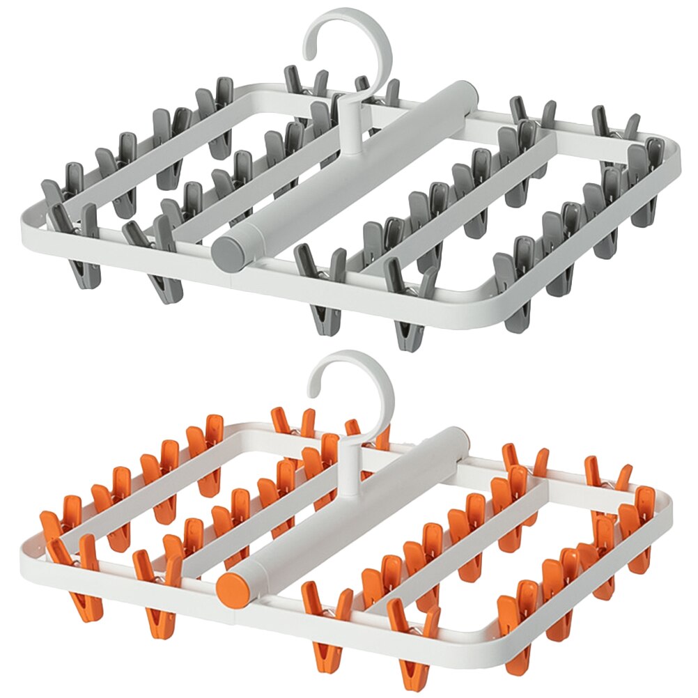 1Pc Plastic Clothes Hanger Multifuntion Sock Rack Windproof Laundry Rack Foldable Clothes Pin (Pale Grey)