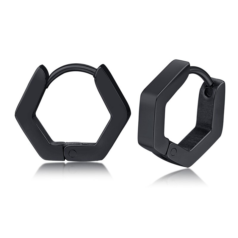 Sekskant øreringe til mænd kvinder geometri hex huggies rustfrit stål moderne unikke ørering unisex smykker: Stil 2 1 par sort