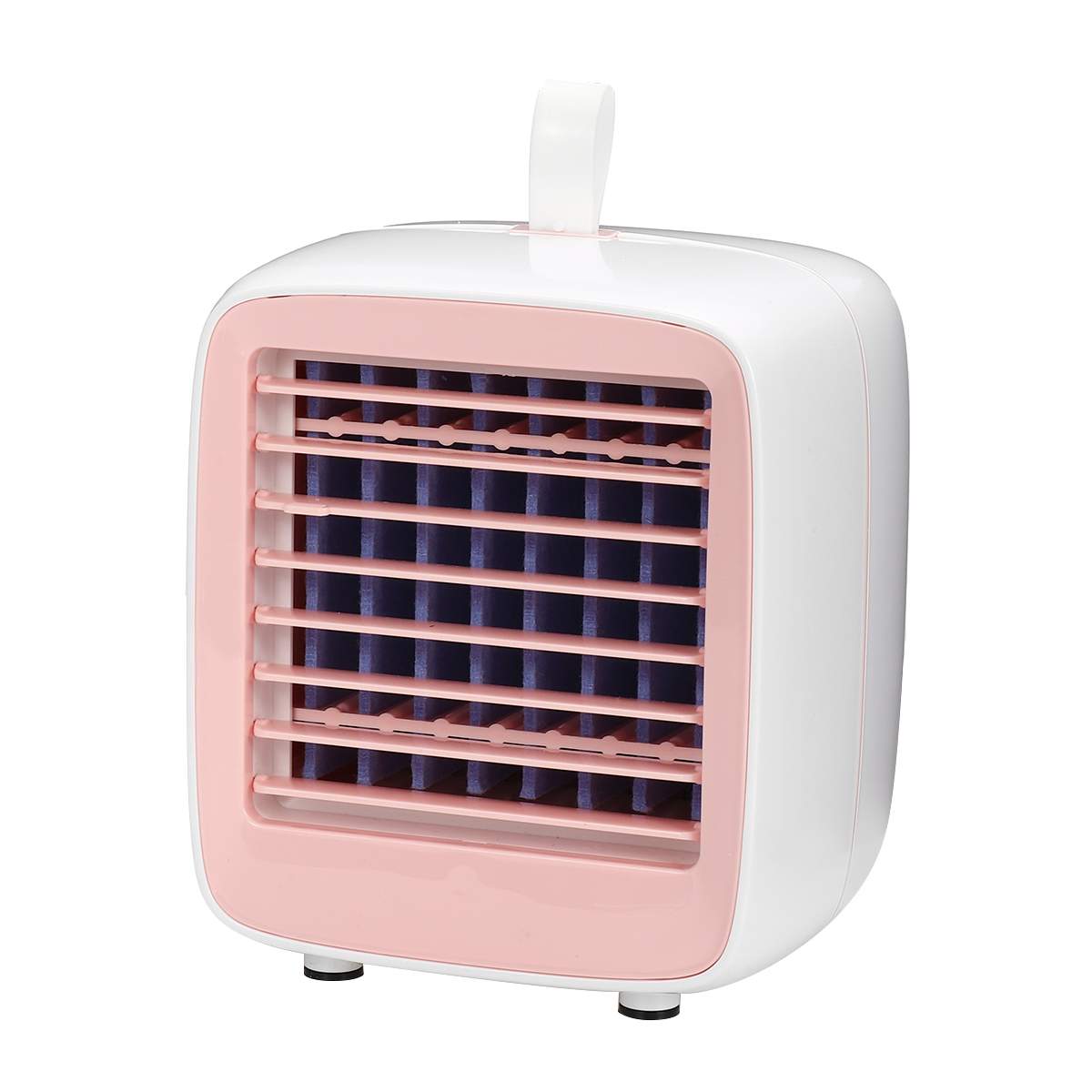 Mini klimaanlæg bærbar luftkøler 200ml vandtank hjem personligt rum køler blæser usb desktop køleventilatorer 2 speed: Lyserød med hvid