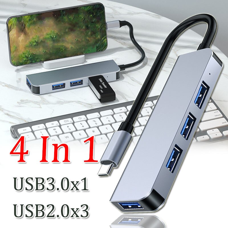 4 in 1 Hub USB 3.0 2.0 Adapter Hub Type C HUB 4 Ports to USB 3.0 Data Hub Adapter for Laptop PC Mobile Phone USB Devices