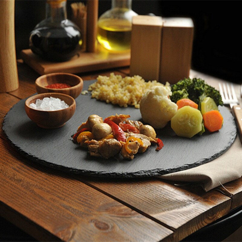 Ronde Natuurlijke Zwarte Leisteen Westerse Steak Platen Slate Diner Plaat Keuken Kaas Pizza Platte Fruit Lade #1