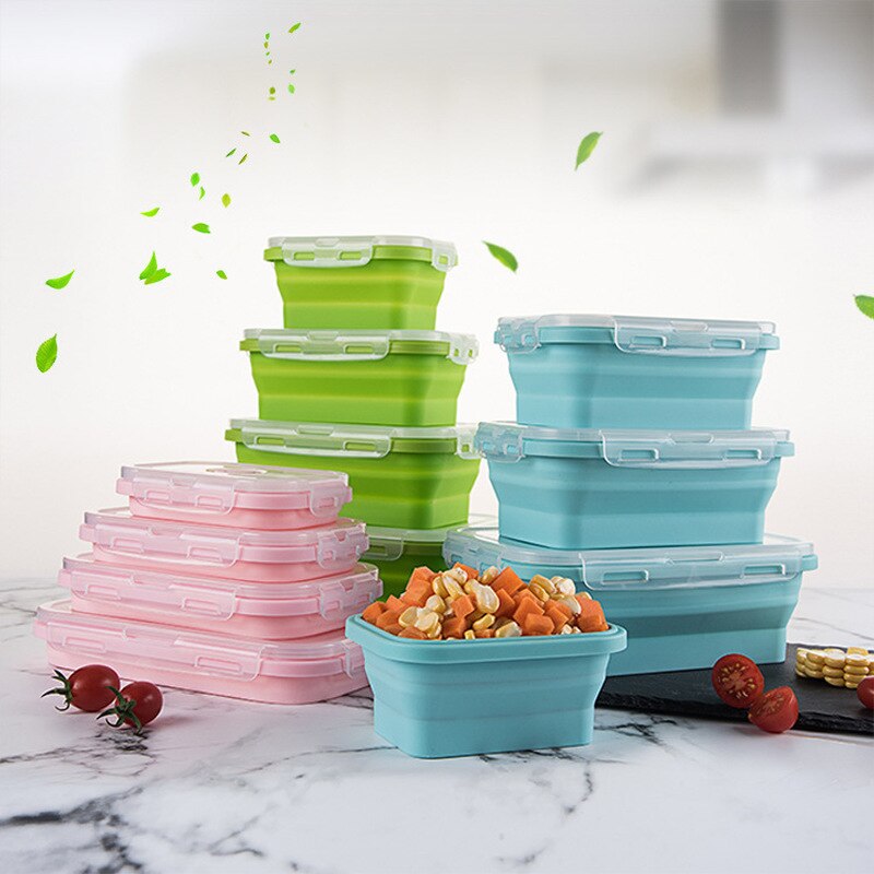 Fiambrera plegable de silicona, caja de Bento para frutas y verduras, utensilios de cocina, contenedor de alimentos, Bol, herramientas de cocina, accesorios de cocina