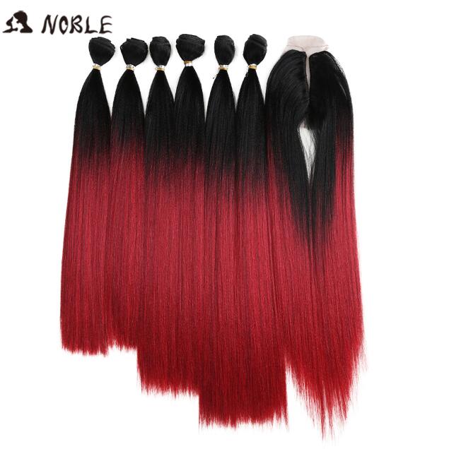 Pelo sintético Noble, mechones de pelo liso rizado, 7 unidades por paquete, mechones de pelo manojo de extensiones de cabello mechones con cierre, pelo liso rizado: TT1B-REDC
