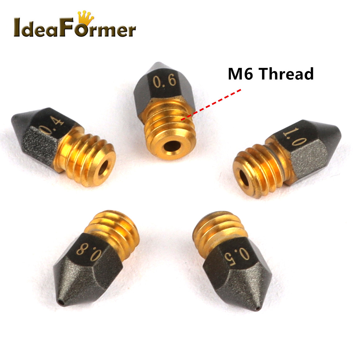 Buse revêtue de PTFE MK8, filetage M6 0.2/0.3/0.4/0.5/0.6/0.8/1.0mm pour buses d'imprimante 3D CR10 CR10S Ender-3, Filament 1.75mm