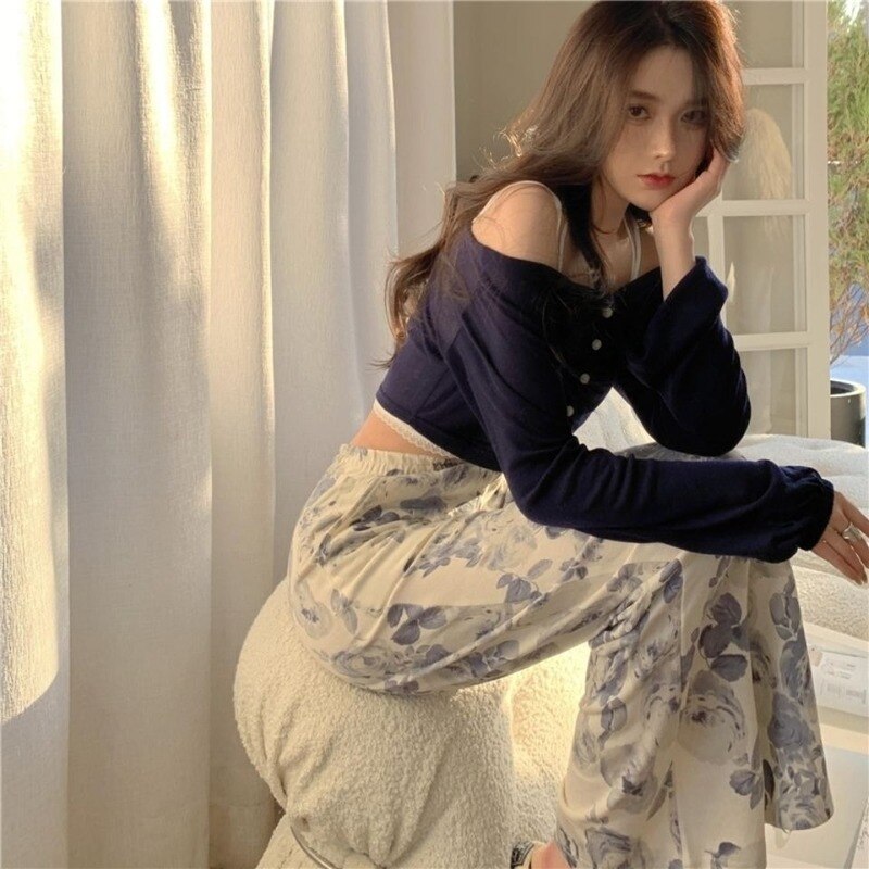 Women's Pants High Waist Floral Print Loungewear Female Loose Home Clothes Ulzzang Sleep Bottoms Korean Pajamas