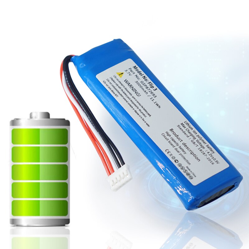 Batería de 3,7 V 3000mAh GSP872693 Paquete de batería recargable para altavoz JBL Flip 3, Flip 3 Edición Especial