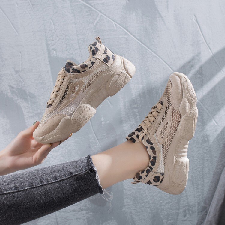 Vrouwen Schoenen Luipaard Holle Mesh Ademende Chunky Platform Sneakers Voor Vrouwen Vulcaniseer Schoenen Zomer Lederen Casual Schoenen