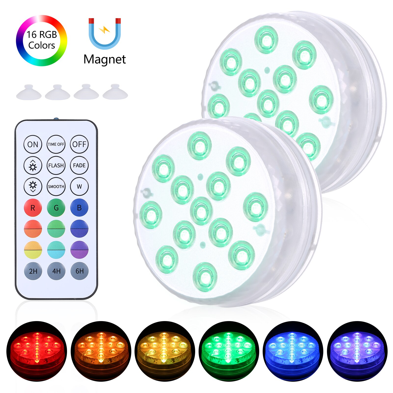 16 Colors Submersible Led Lights With Magnet and Suction Cup Pond Fountain Underwater LED Night Light for Vase Fishtank: 1 controller 2 light