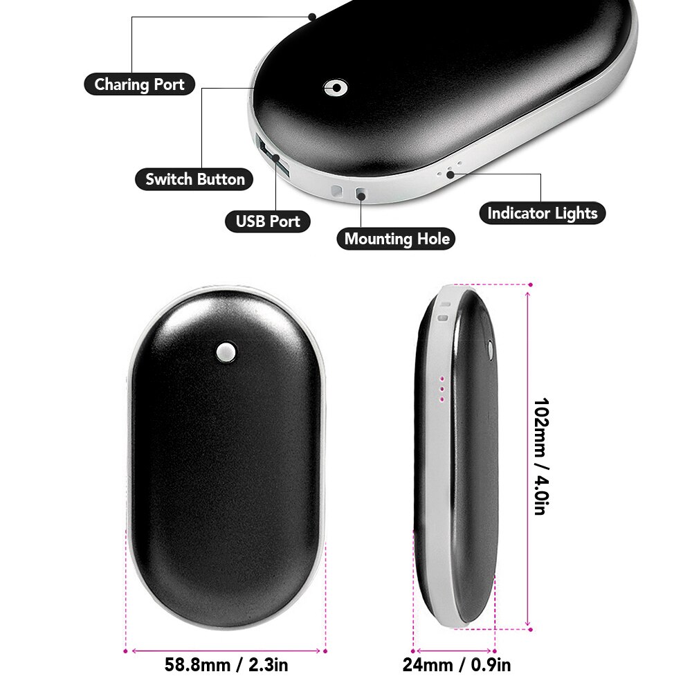 Chauffe-mains Portable 5V 5200mAh | Avec batterie externe, multifonction, poche Double latérale, chauffe-mains hiver, chargeur USB