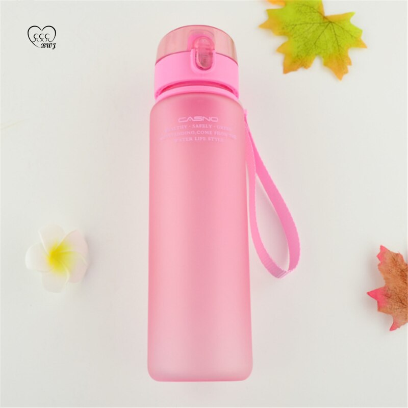 560ml sportwaterflessen vierkant anti-lek mat waterfles keukenaccessoires fles voor water shaker koffiemok .9z: Roze