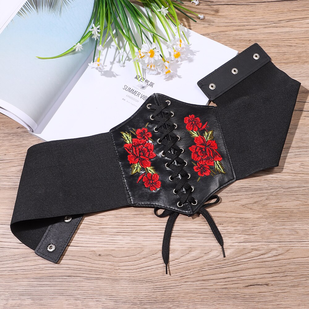 Retro Women's Shaping Underwear Abdomen Waist Corset Adjustable Rose Embroidery Girdle Belt Dress Ladies Skinny Slim Belt