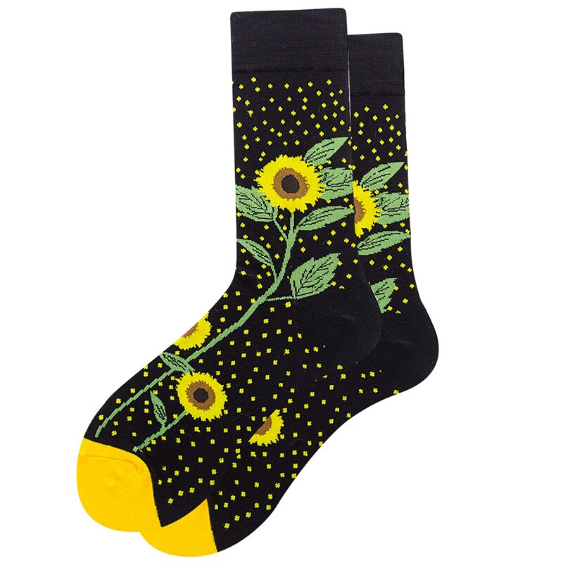 1pair Autumn Winter Funny Unisex Men Art Socks Cotton Cartoon Strawberry Parrot Rope Sunflower Biohazard Geometric Funny Socks: 5