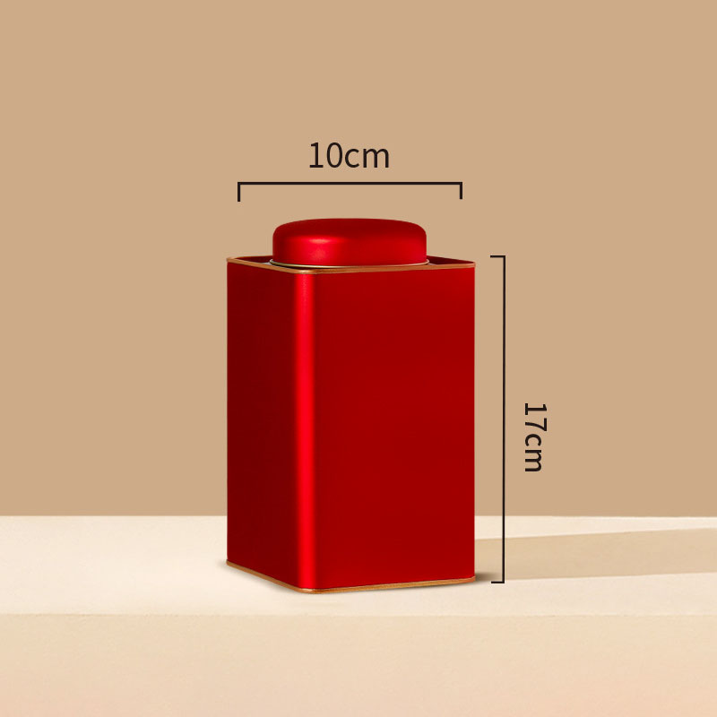 General Tinplate Tea Caddy Packaging Box Sealed Square Cans Black Tea White Tea Empty Cans: Red-high