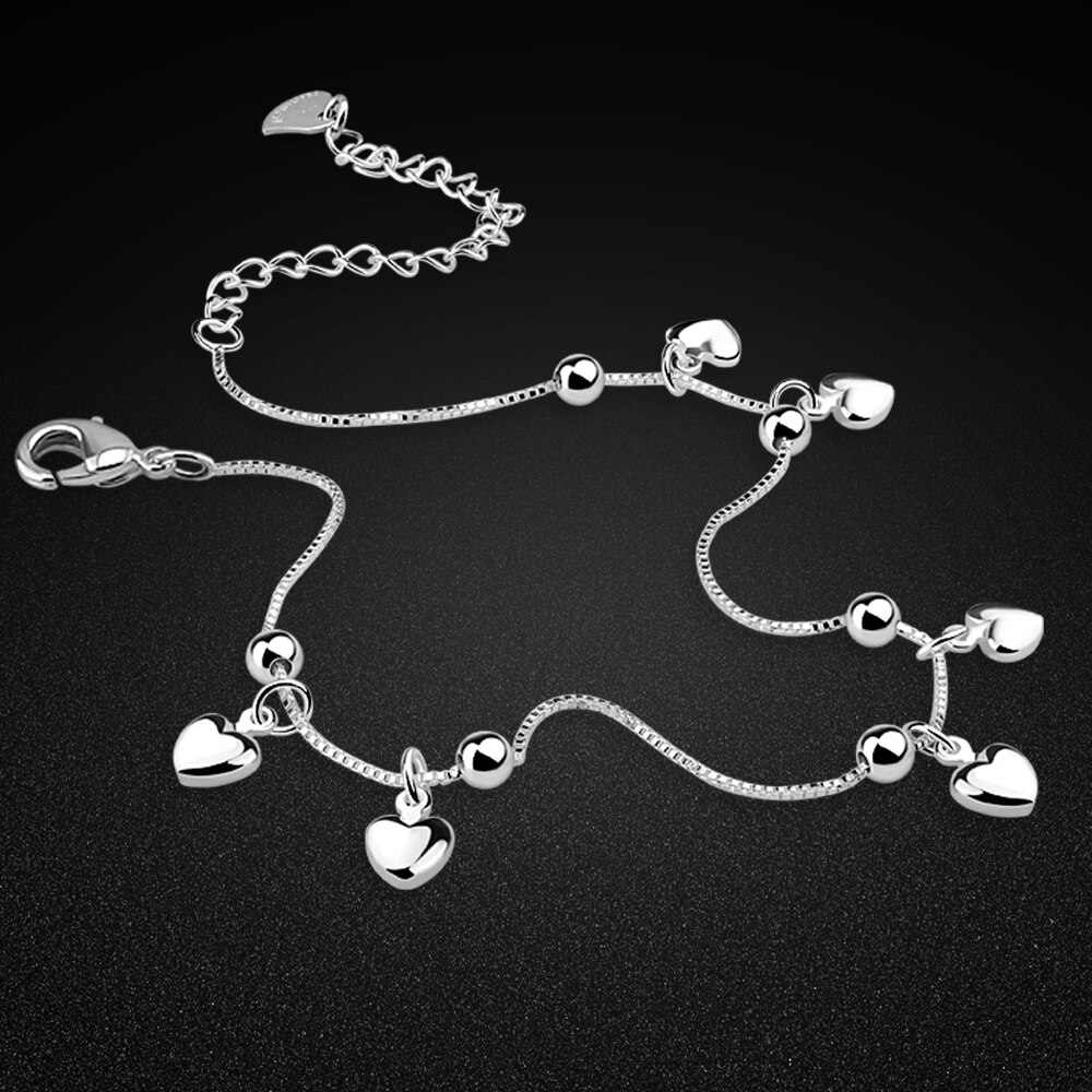 Zomer Zilveren Sieraden Vrouwen Originele Zilveren Enkelbandje 925 Sterling Zilveren Hart Enkelband Minimalistische Sandalen Accessoires