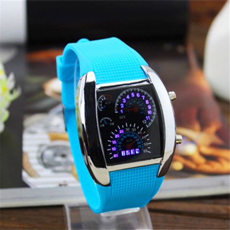 Led Horloge Men 7 Kleuren Siliconen Meter Dial Sport Digitale Luxe Uur Klok Horloge Relogio masculino: C