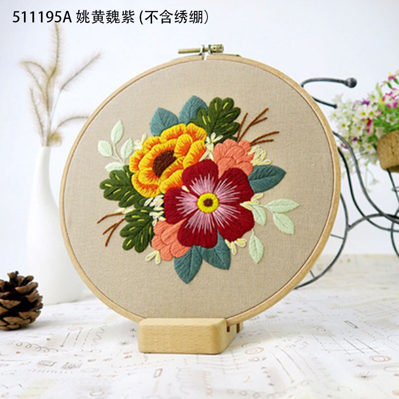 DIY Embroidery Flower Materials Package Embroidery Hoop Handmade Cross Stitch Kits For Beginners bordado Decor Sewing Supplies: 511195A