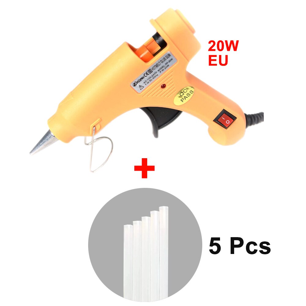 20W Melt Glue Gun with 7mm Glue Sticks Mini Industrial Guns Heat Temperature Thermo Electric Repair Tool: Yellow Glue Gun Set