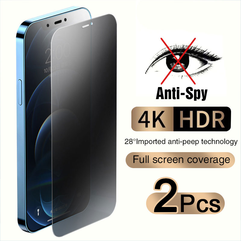 2 unidades de protector de pantalla antiespía de cubierta completa para iPhone 11 12 13 14 PRO MAX 6 7 8 Plus XS X XR de vidrio templado de privacidad: Beige