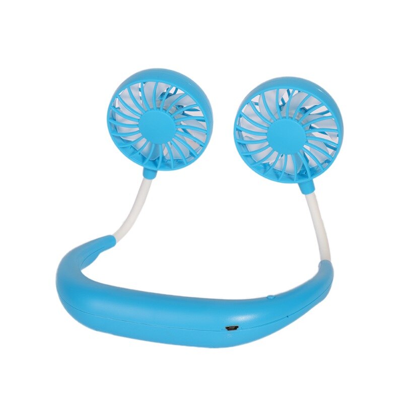 Usb oplaadbare draagbare handsfree nekbandventilator persoonlijk, mini dubbele nekventilatoren 3 snelheden: Blauw