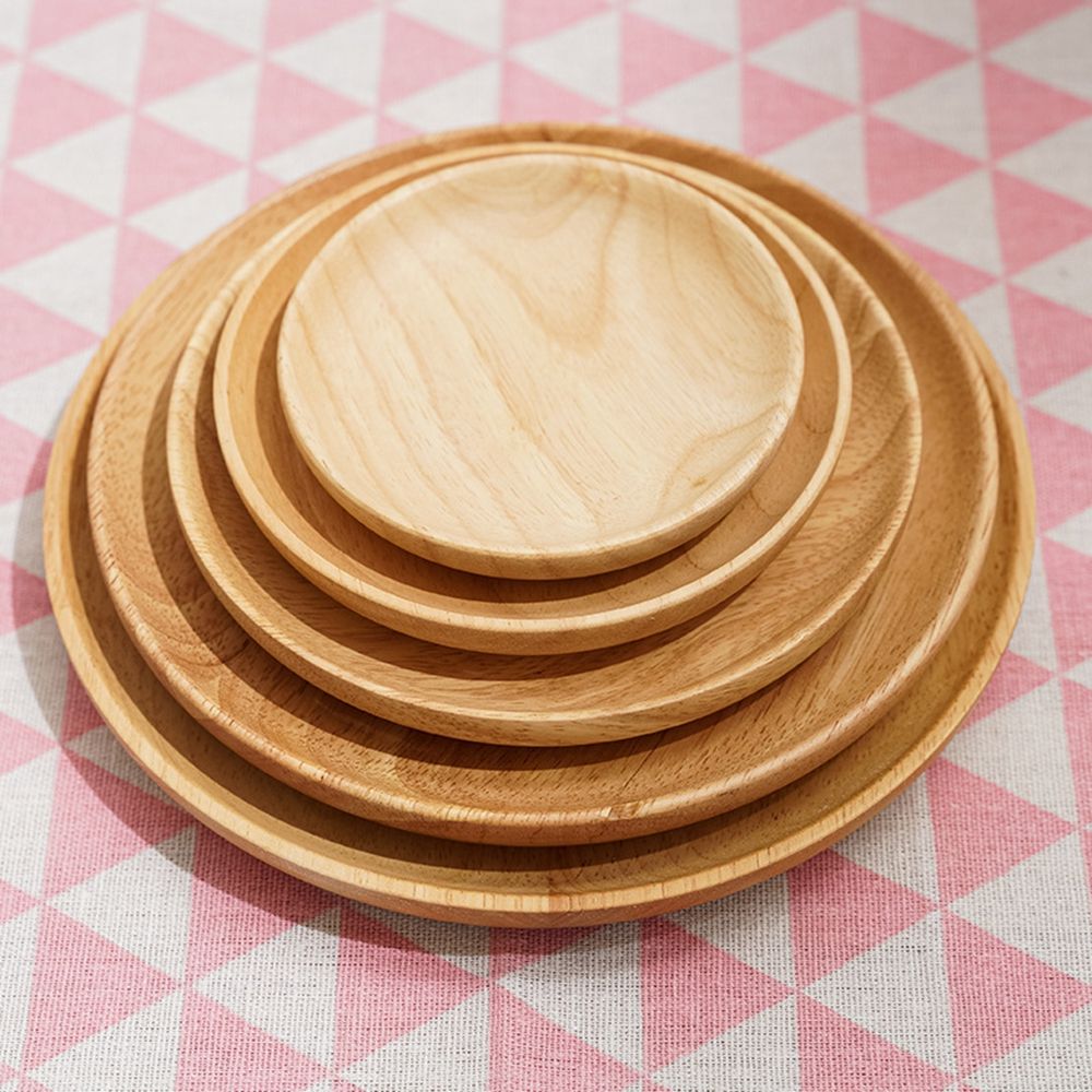 Japanese Simple Log Anti-fall Tray Wooden Dinner Plate Round Wooden Fruit Plate