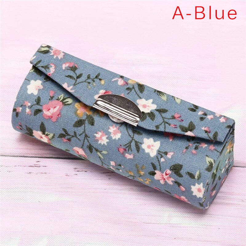 Leppestift etui retro brodert holder blomst med speil smykker emballasje boks tilfeldig farge: A2