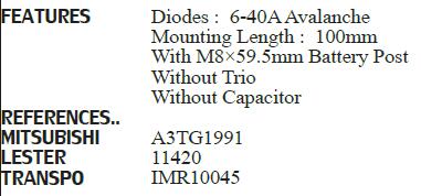 HNROCK-alternador rectificador 12607000, MIA10067, A3TG1991, 11420, IMR10045,